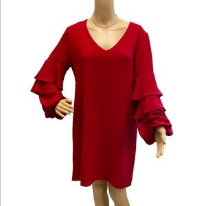 New red dress bell teired sleeves